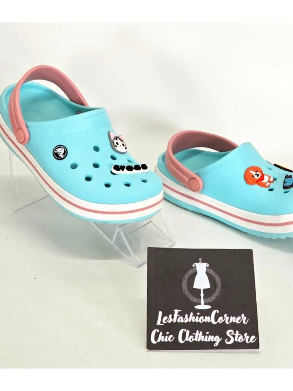 Crocs Junior Ice Blue/Pink Rubber Jibbitz Crocband Clog Size 2 1993